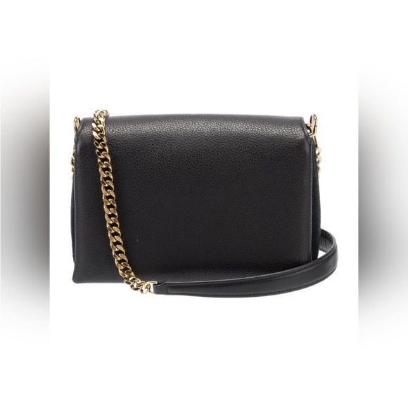 Tory Burch Kira Black Pebbled Leather Mixed Media Mini Crossbody Bag Gold Chain - Picture 3 of 16